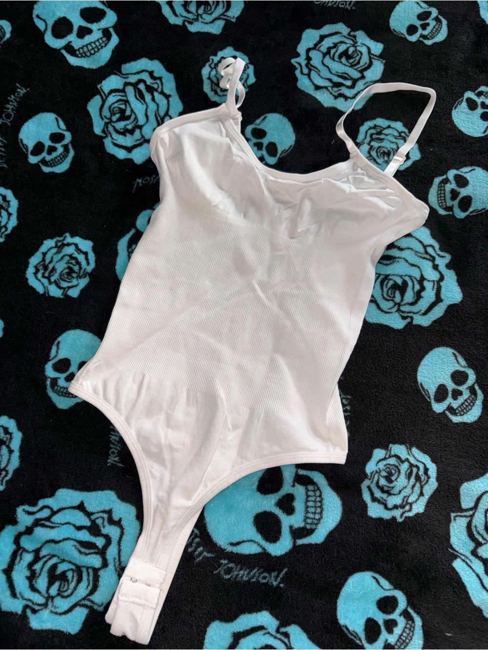 SHEIN White Ribbed Bodysuit with Adjustable Straps